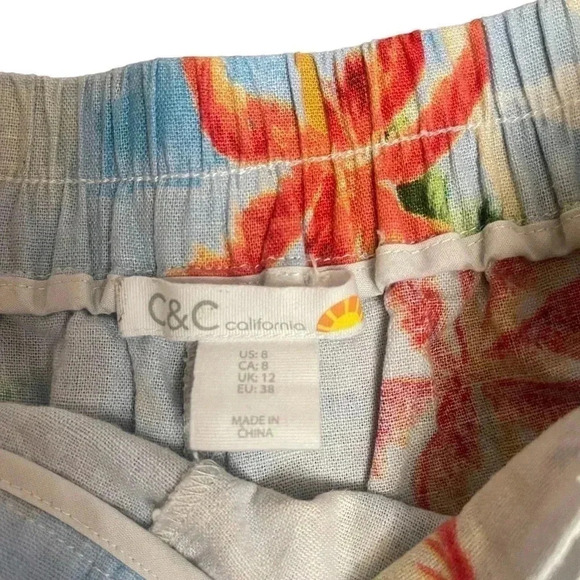 C&C California Tropical Beach Palm Tree Belted Linen Blend Shorts Womens Size 8 - Picture 4 of 11